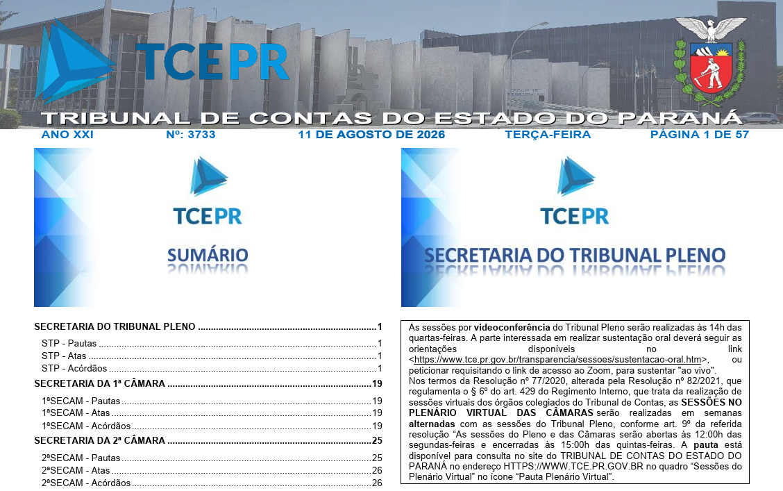 Capa de edição do Diário Eletrônico do Tribunal de Contas do Estado do Paraná (DETC)