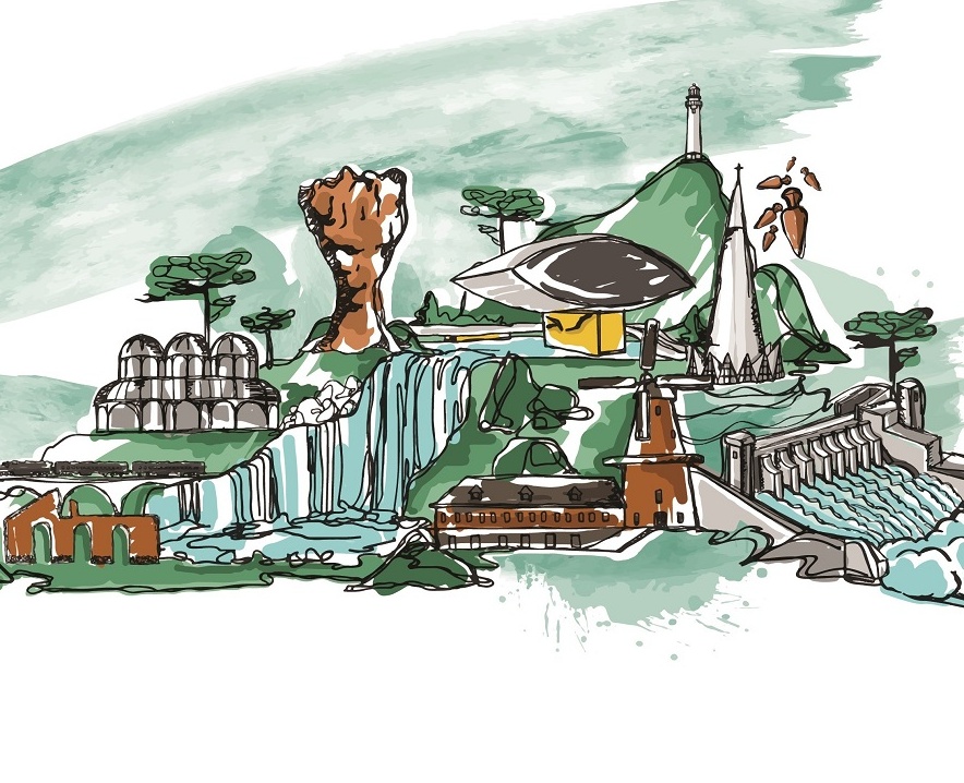 Atrativos turísticos do Paraná, Estado formado por 399 municípios. Ilustração: Núcleo de Imagem da Diretoria de Comunicação Social/Divulgação TCE-PR