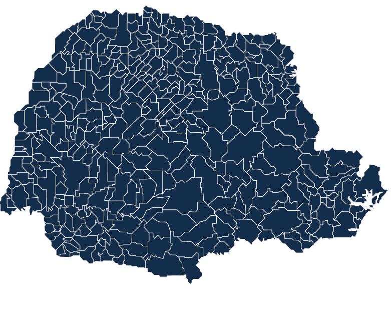 Mapa do Paraná, dividido por municípios. Imagem: Núcleo de Imagem/Diretoria de Comunicação Social TCE-PR