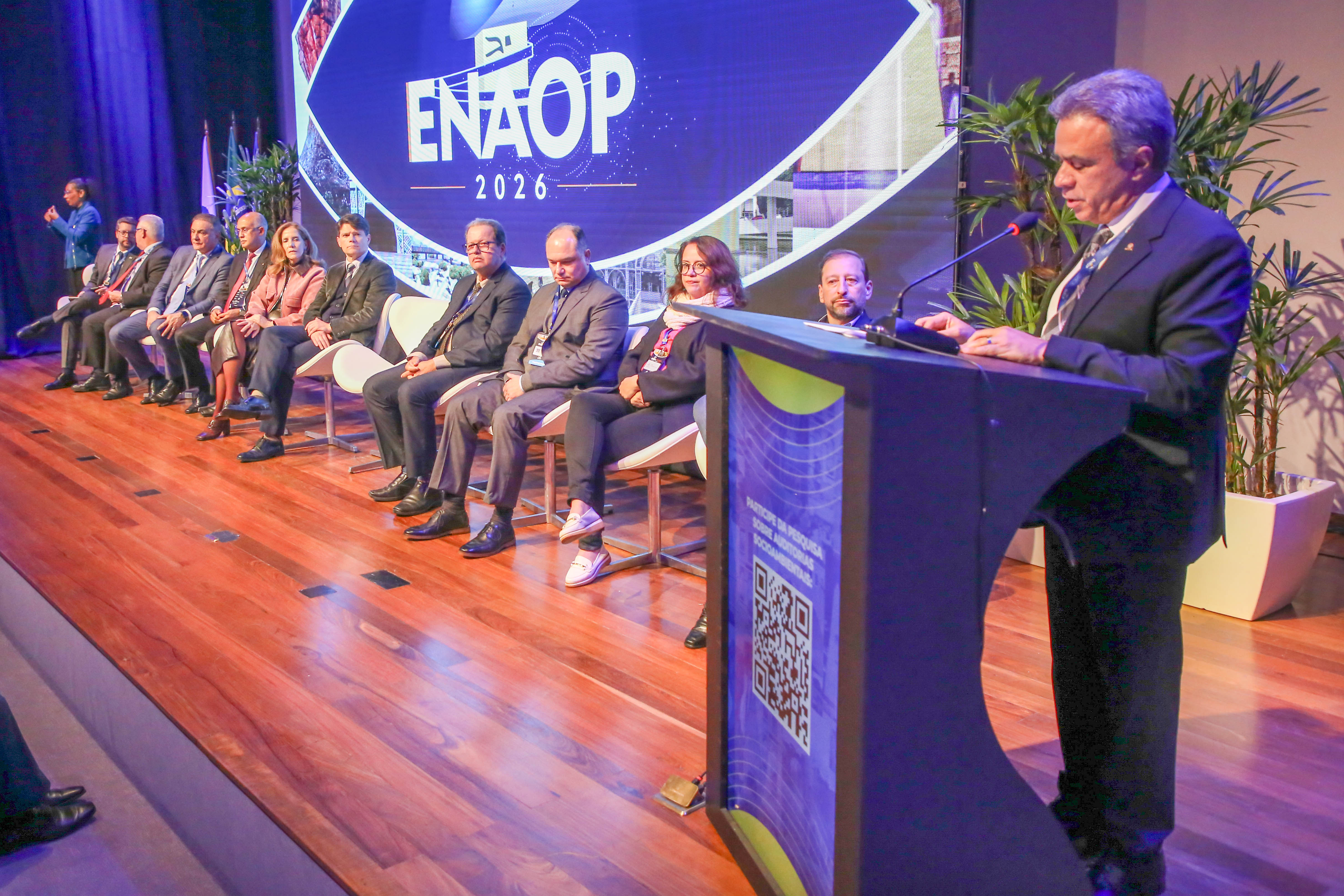 O presidente da Atricon, conselheiro Edilson Silva (TCE-RO), durante a cerimônia de abertura do Enaop 2026